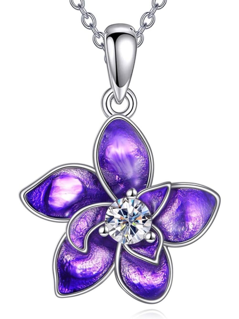Tropical Flower Pendant Necklace - Pink/Purple Orchid 925 Silver Jewelry Gift